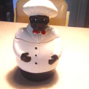 Vintage Black Americana History Ceramic Chef Cookie Jar 9.5 Inches Tall